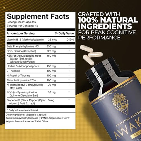 Awakened Alchemy - Awaken Gold | Suplemento Premium Nootrópico | Nutrição Avançada para o Cérebro | Melhore a Memória
