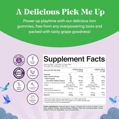 Natures Craft - Tasty Kids Multivitamínico com Ferro Gummy – Gomas de Ferro Suaves para Crianças e Bebês com Vitamina C | Marca Tasty Kids