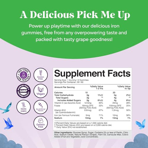 Natures Craft - Tasty Kids Multivitamínico com Ferro Gummy – Gomas de Ferro Suaves para Crianças e Bebês com Vitamina C | Marca Tasty Kids