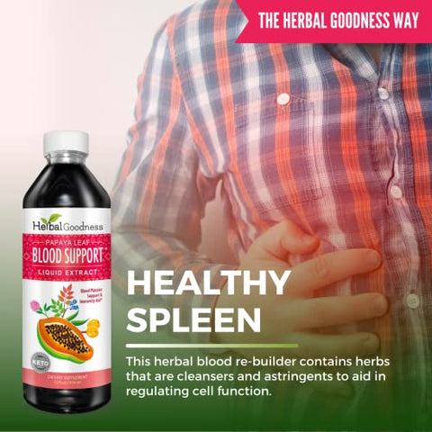 Herbal Papaya - Papaya Leaf Blood Support Liquid – Extrato de Folha de Mamão – Plaquetas Saudáveis, Limpeza do Sangue, Digestão, Enzima de Mamão – 12oz Líquido – Herbal Goodness (1 frasco)