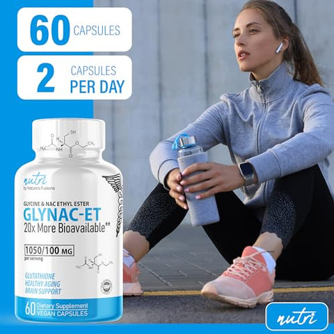 Nature's Fusions - GlyNAC-ET: Suplemento NAC de N-Acetil Cisteína Etil Éster – 20x Mais Biodisponível Que o Suplemento GlyNAC – Glicina
