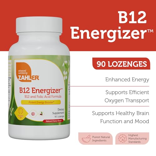 Energizer – Suplemento de Folate e B12 – Pastilhas de Dissolução Rápida com Sabor de Cereja – Vitamina B12 Metilada Dual - Zahler