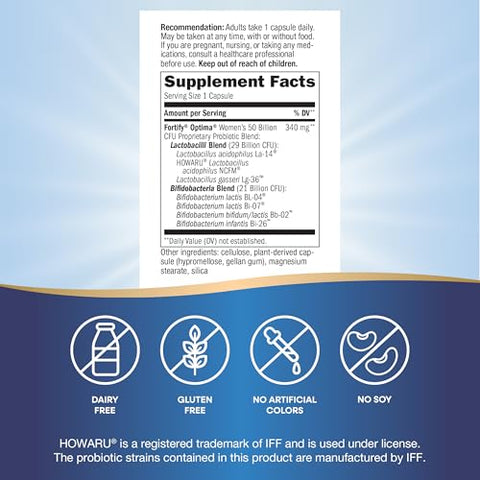 Nature's Way - Nature’s Way Fortify Optima Probiótico Diário para Mulheres, 50 Bilhões de Culturas Vivas, Suplemento para Suporte à Saúde Digestiva e Imunológica, 30 Cápsulas Veganas