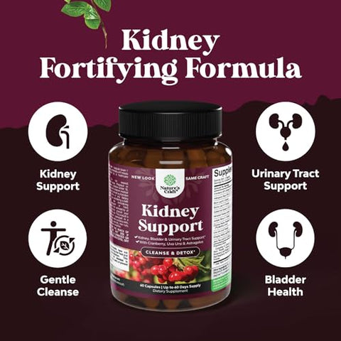 Natures Craft - Pílulas de Suporte Renal Cranberry para Mulheres e Homens – Detox de Limpeza Renal de Alta Potência