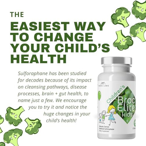 BrocElite - Mara Labs Broc Elite Kids | Suplemento de Brócolis com Extrato de Sulforafano Naturalmente Estabilizado para Crianças | Sem Resíduos de Glifosato | 60 Unidades
