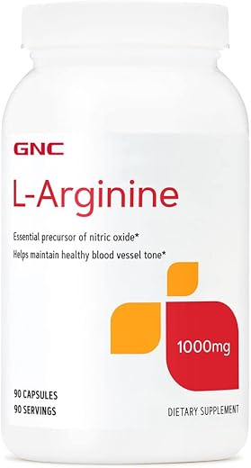 L-Arginina 1000mg, 90 Cápsulas, Aumenta Produção de Óxido Nítrico - GNC