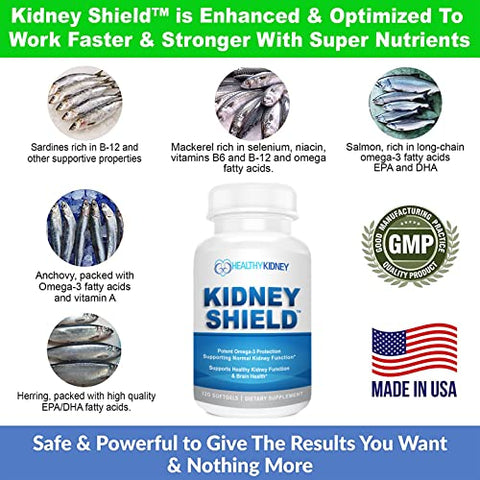 Kidney Restore - Kidney Shield 120 Cápsulas – Suporte à Função Renal Normal e Saúde Renal – Limpeza Renal Ômega 3 – 120g