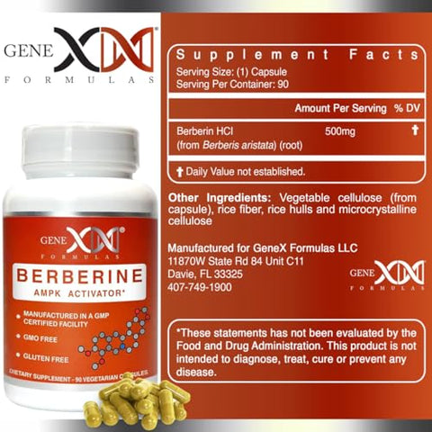 Genex Formulas - GENEX Berberine HCl 500mg (3-Pack) | Ativador AMPK Poderoso, Suporte à Saúde Cardíaca e Imunológica – Não-OGM, Sem Glúten, Vegetariano