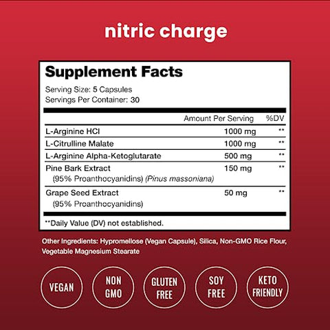 NutraChamps - Suplemento Óxido Nítrico | L-Arginina, L Citrulina Malato, AAKG, Casca de Pinheiro, Extrato de Semente de Uva | Potencializador de Óxido Nítrico de Alta Potência | Cápsulas de Óxido Nítrico para Homens