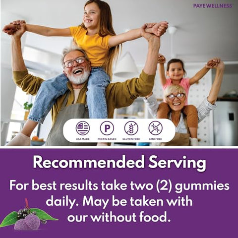 PAYÉ - Sambucus Elderberry Gummies – Suporte Imunológico Diário para Crianças e Adultos* com Zinco, Vitamina C, D3, B6, B12 – Suplemento Alimentar – 140 Unidades
