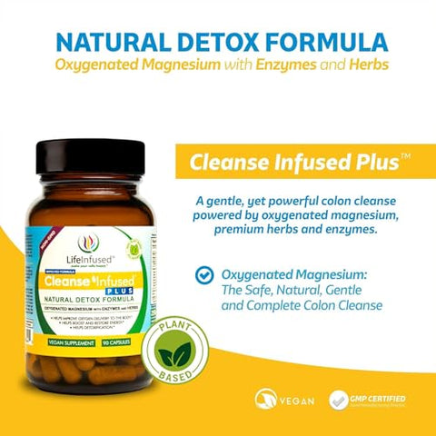 Cleanse Infused Plus – Limpeza Premium do Cólon com Magnésio Oxigenado, Ervas e Enzimas, Ajuda a Aliviar a Prisão de Ventre Suavemente, Desintoxica Sangue e Cólon – Marca Life Infused - Life Infused
