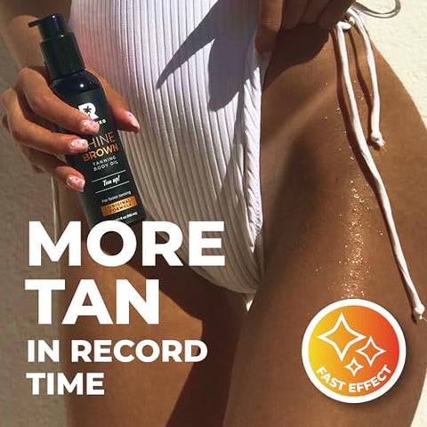 Shine Brown – Óleo Acelerador de Bronzeamento Premium (150 ml) – Óleo Bronzeador XXL para Sol ao Ar Livre ou Cama de Bronzeamento – Óleo de Bronzeamento com Fragrância de Laranja Fresca e Deliciosa – Alcance um Bronzeado Natural - BYROKKO