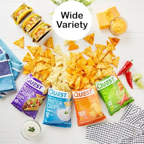 Pacote Variado de Chips de Proteína Quest – Sabores Sortidos – Snacks de Alta Proteína – 6 Pacotes de Alta Proteína, Baixo Carboidrato, Sem Glúten, 31g (Lenço Purpalia)