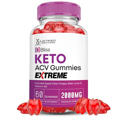 Justified Laboratories - (2 Pacotes) Bliss Keto ACV Gummies Extreme 2000MG – Gomas Bliss Keto de Vinagre de Maçã Formuladas com Suco de Romã em Pó e Vitamina B12 – Veganas, Não Transgênicas – 120 Gomas