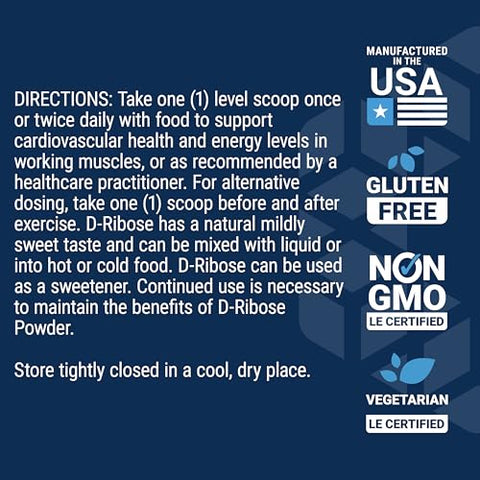 D-Ribose em Pó, Dissolva em Líquido para Estimular a Produção de Energia Celular e Apoiar a Saúde do Coração e dos Músculos, Sem Glúten, Não-OGM, Vegetariano, 150g - Life Extension
