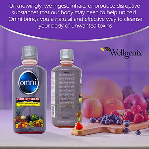 Omni Cleansing Drink – Desintoxicação Corporal Extra Forte, Líquido Herbal Cleanse Detox. Limpe seu Sistema, Sabor Ponche de Frutas, 32 fl oz (946 ml), Suporte Premium para Desintoxicação (2 Pacotes) - Wellgenix