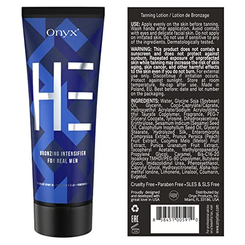 HE Loção Bronzeadora para Homens – Acelerador de Bronzeamento Indoor com Bronzer – Loção Bronzeadora Masculina para Rápido Resultado - Onyx