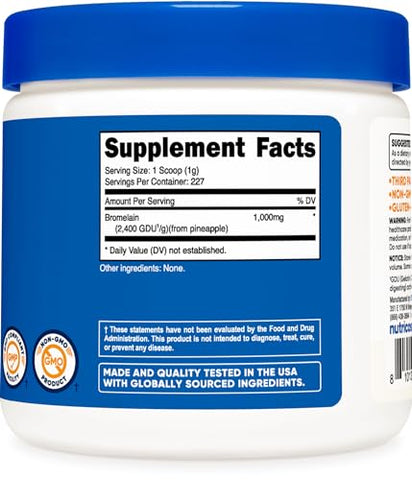 Bromelain em Pó 227g – Não-OGM, Vegetariano, Livre de Glúten - Nutricost