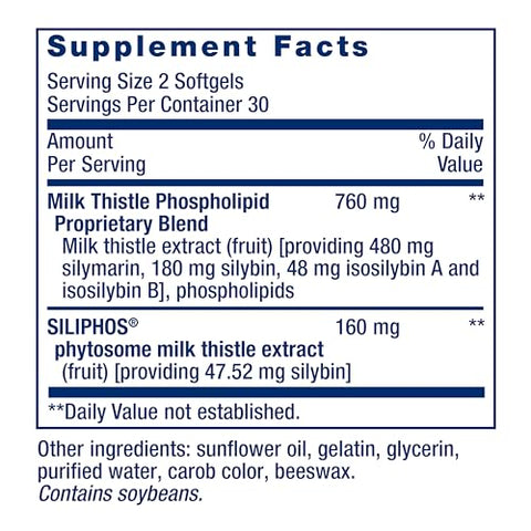 Advanced Milk Thistle – Silymarin, Silybin, Fosfolipídios – Promove a Saúde do Fígado – Sem Glúten, Não-OGM – 60 softgels - Life Extension