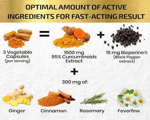 HCL HERBAL CODE LABS - Suplemento de Curcumina de Cúrcuma 19X Mais Forte – 1500 mg de Extrato de Curcuminoides 95%% em Cápsulas – Forma Mais Ativa de Curcumina com BioPerine Gengibre Canela – Melhor Suporte Natural para as Articulações