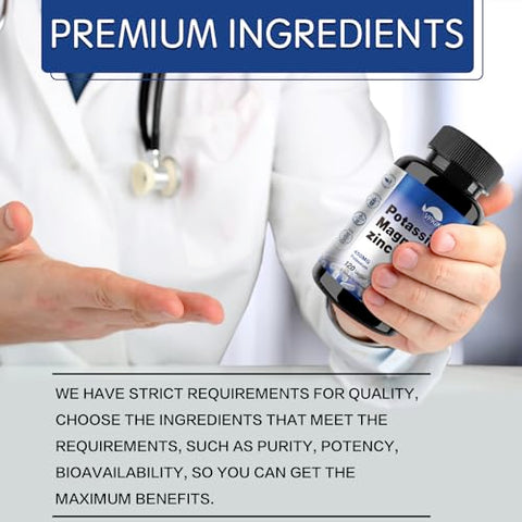 VPKIN - Suplemento de Potássio Magnésio 1000mg, Suporte Vascular, Ósseo, Cardíaco e Muscular com Aspartato de Magnésio, Potássio e Zinco