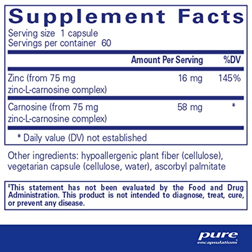 Peptic-Care – Zinco-L-Carnosina – Saúde Intestinal – 60 cápsulas - Pure Encapsulations