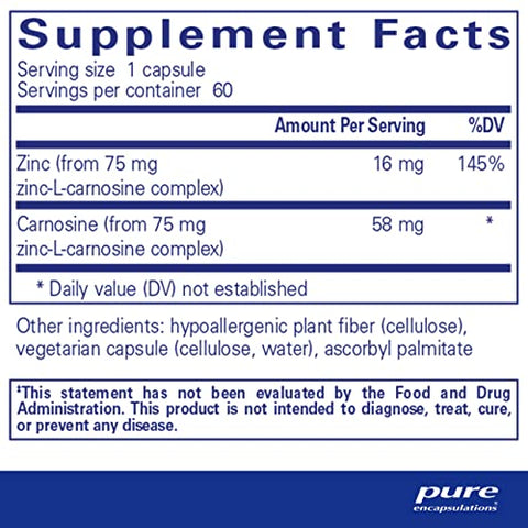 Peptic-Care – Zinco-L-Carnosina – Saúde Intestinal – 60 cápsulas - Pure Encapsulations