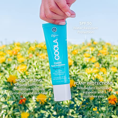 COOLA Protetor Solar Facial Orgânico FPS 50, Loção Bloqueadora, Cuidados Dermatológicos para Proteção Diária, Vegano e Livre de Glúten, 50 ml