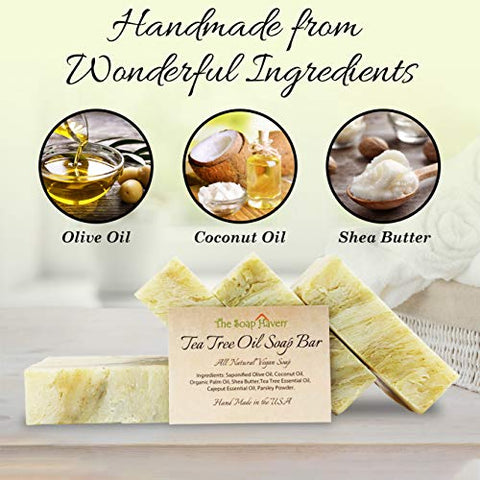 The Soap Haven - Sabonete de Tea Tree – 4 Barras de Sabonete de Óleo de Tea Tree Natural para Rosto, Mãos, Pés e Corpo – Combate Manchas, Coceira e Odor Corporal. 4 Barras Grandes de 130g, Feitas à Mão nos EUA com Ingredientes Não-OGM