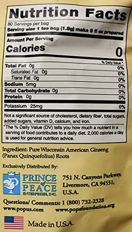 Prince Of Peace - Chá de Raiz de Ginseng Americano Wisconsin 100%% Prince of Peace, 80 Saquinhos de Chá – 80g