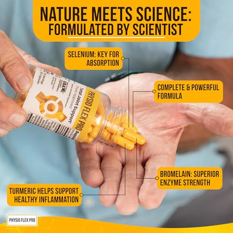 Physio Flex Pro - Suplemento Total Joint Support – Suporte Articular para Homens | Glucosamina, Condroitina, Selênio | Marca em Destaque