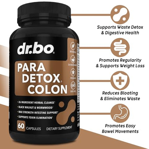 DR. BO - Pílulas de Limpeza do Cólon – Desintoxicação Corporal: Suplemento Natural para Limpeza Intestinal e Perda de Peso – Complexo de Limpeza para Estômago, Mulheres, Homens e Crianças – Artemísia, Nogueira Preta e Cravo