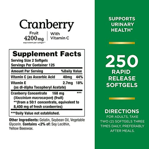 Nature's Bounty - Nature’s Bounty Cranberry 4200mg Com Vitamina C, Saúde Urinária  Nature’s Bounty
