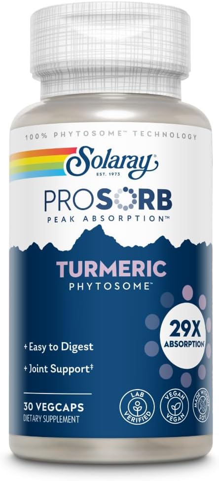 SOLARAY - Solaray Turmeric Phytosome 500 mg – Cápsulas de Curcumina de Absorção 29X – Suporte para Articulações – Vegano e Sem Soja – Garantia de 60 Dias – 30 Cápsulas
