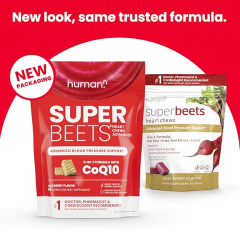SuperBeets Heart Chews Advanced – 100mg de CoQ10 + Beterraba - humanN