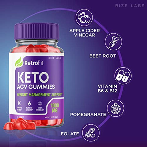 rize labs - (2 Pacotes) Gomas RetroFit Keto – Retro Fit Keto ACV Gummies Avançado para Perda de Peso com Vinagre de Maçã – Força Extra para Queimar Gordura da Barriga – Gomitas RetroFit Keto