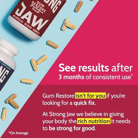 Strong Jaw - Suplemento Gum Restore – Suporte para Gengivas Recuadas, Inchaço Gengival, Saúde Bucal | Marca em Destaque