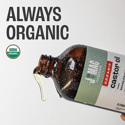 Óleo de Rícino Orgânico Prensado a Frio (Frasco de Vidro, 473 ml) puro não refinado, livre de hexano para rosto, pele, cílios, embalagens, almofadas - J MAC BOTANICALS