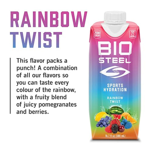 BIOSTEEL - BioSteel Sports Drink: Hidratação saborosa com 5 eletrólitos essenciais, sabor Rainbow Twist, 500 ml, pacote com 12 unidades