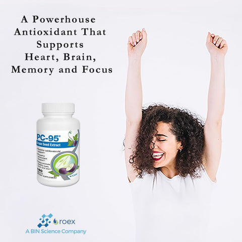 Vitamins | Extrato de Semente de Uva PC-95 | Suplementos Alimentares | Alívio do Estresse | Olhos Saudáveis | Cérebro Saudável | Pele Saudável | Suporte Cardiovascular | 180 Cápsulas - Roex