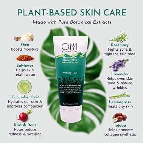 OM Botanical - Hidratante Diário Orgânico à Base de Plantas para Mulheres e Homens | Loção Facial e Corporal Amiga do Microbioma | Skincare Facial Natural, Vegano, Equilibrado em pH, Não Oleoso | Creme Diurno Ayurvédico