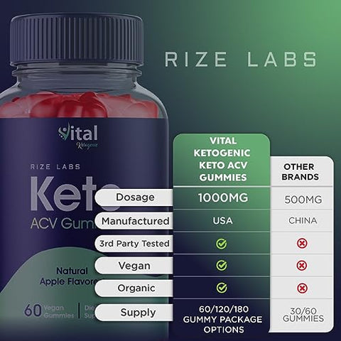 rize labs - (3 Pacotes) Gomas Vital Keto ACV, Gomas Cetogênicas Vital Keto para Perda de Peso Avançada – Gomas Vital Keto ACV Gomas Keto ACV para Emagrecimento da Barriga – Gomas Dietéticas de Goma de Gengibre AC – Avaliações de Gomas AC