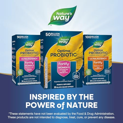 Nature's Way - Nature’s Way Fortify Optima Probiótico Diário para Mulheres, 50 Bilhões de Culturas Vivas, Suplemento para Suporte à Saúde Digestiva e Imunológica, 30 Cápsulas Veganas