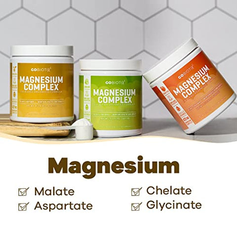 GOBIOTIX - GoBiotix Pó de Magnésio Glicinato – Suplemento de Complexo de Magnésio com Citrato, Malato e Glutamina Quelato – Sem Açúcar, Não Transgênico – 420 mg por Porção – 60 Porções por Frasco