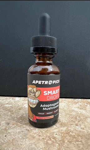 Smart Drops – Tintura Adaptogênica de Cogumelo com Lion’s Mane, Cordyceps, Turkey Tail, Chaga, Reishi – Suplemento Nootrópico – Sabor Pêssego Melancia, 30 Porções - Apetropics