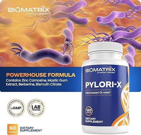 BioMatrix - Pylori-X: Defesa contra H. Pylori | Chá Matula Alternativo c/ Mastic Gum, Berberine, Zinco Carnosina, Sais de Bismuto | Equilíbrio do Microbioma, Alívio Digestivo (120 Cápsulas)