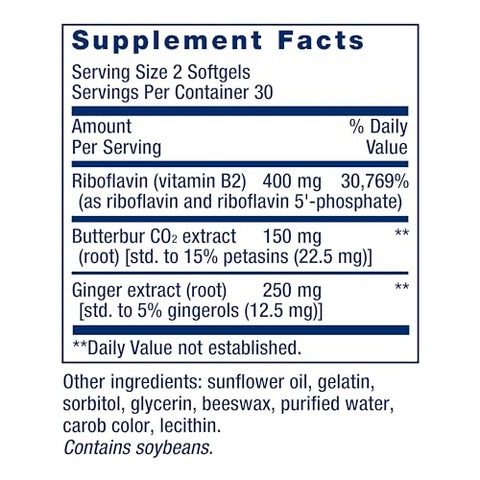 Migra-Eeze – Extrato de Raiz de Butterbur com Vitamina B2 (Riboflavina) – 60 Cápsulas - Life Extension