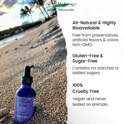 Concentrado Líquido de Zinco Iônico para Adultos e Crianças, Fortalece o Sistema Imunológico, Cabelo e Pele, Saúde do Fígado e dos Rins, Alivia o Estresse – 30ml - Eidon Ionic Minerals