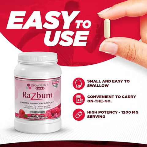 BioSource Labs - Razburn – Pílulas Termogênicas Premium com Ingredientes Premium, Cafeína, 60g
