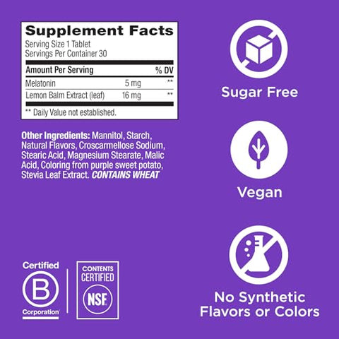 Comprimidos Dissolve Rápido para Dormir Extra Forte, 5mg Melatonina, Vegano, Morango – 30 un - OLLY